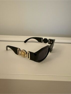 Versace Black Sunglasses with Gold Medallion Temple